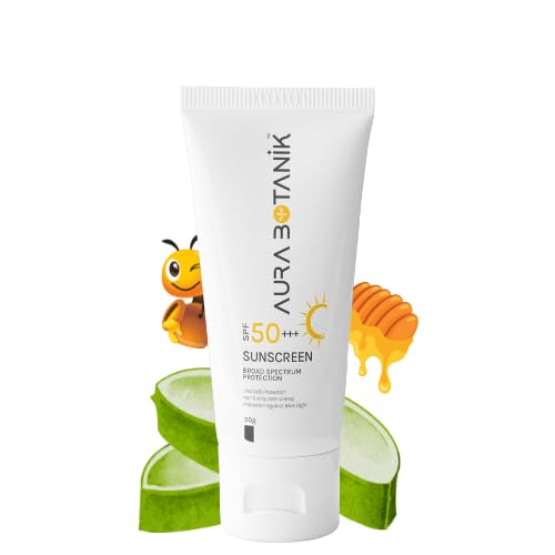 SPF 50+++ Sunscreen | Broad Spectrum UVA/UVB Protection | Lightweight, Non-Sticky & Non-Greasy | Hydrating & Pore-Minimizing with Aloe Vera, Honey & Wheat Germ Oil (30g)