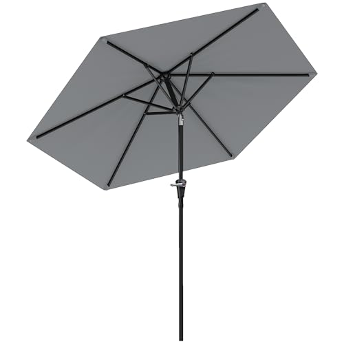 Outsunny Sombrilla Terraza Exterior Ø230 cm Sombrilla de Jardín con Ángulo Ajustable y Manivela Impermeable Parasol para Patio Terraza Gris