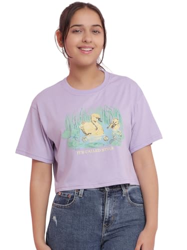 Image of Li'l Tomatoes Girls Crop T-Shirt | 100% Cotton | Graphic Printed Summer Top | Soft & Breathable Casual Wear | 7-16 Years