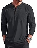 MAGCOMSEN Men's Henley Shirts Long Sleeve Cotton Pocket T Shirts Button Henley Plain T Shirt Business Casual Shirt Black