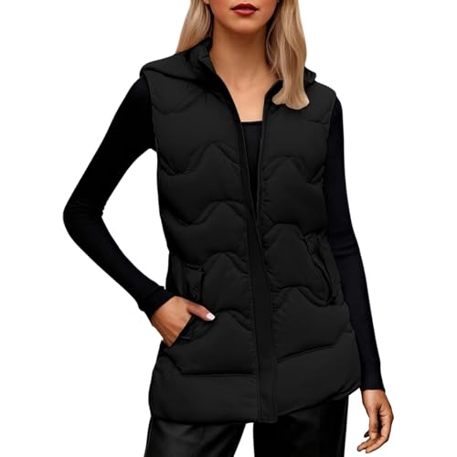 Gilet d'hiver long sans manches veste matelassée à capuche chaude