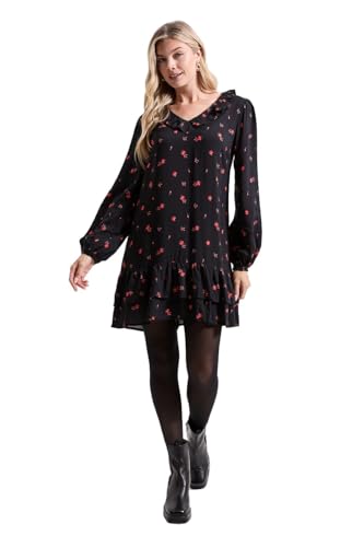 Dorothy Perkins Ditsy Floral Collar Detail Blouson Sleeve Tiered Mini Dress, 10, Floral