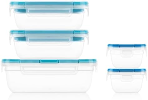 Snapware Total Solution 10-PC Mixed Sizes Plastic Food Storage Containers Set with Lids, Meal Prep Food Containers, BPA-Free Lids with Locking Tabs