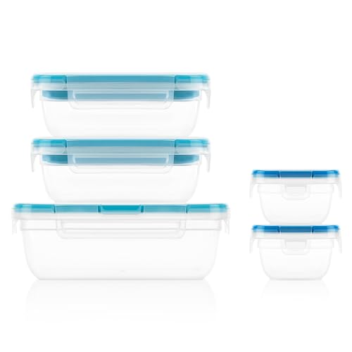 Snapware Total Solution 5-Pack (Mixed Sizes) Plastic Food Storage Containers Set, Leakproof & Airtight Locking Lids Rectangular Tupperware, Non-Toxic BPA-Free Lids, Microwave Dishwasher Freezer Safe
