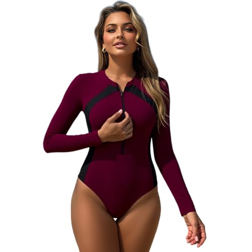 Maillot de bain 1 pièce femme natation manches longues avec zip avant