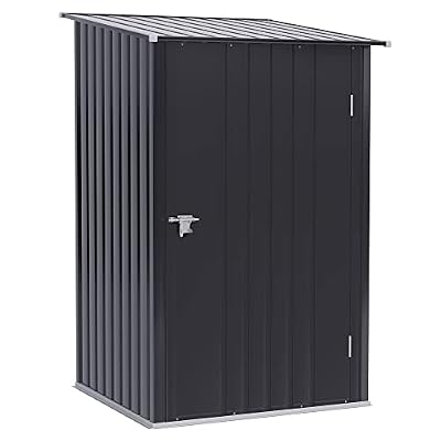 Outsunny 3.3' x 3.4' Outdoor Storage Shed, Galvanized Metal Utility Garden Tool House, Lockable Door for Backyard, Bike, Patio, Garage, Lawn, Dark Gray