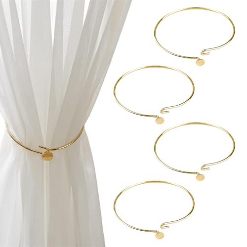 KEJOL Lot de 4 embrasses de Rideaux, Design Moderne Simple, embrasses en métal doré pour Maison, Bureau, hôtel, Rideaux Fins