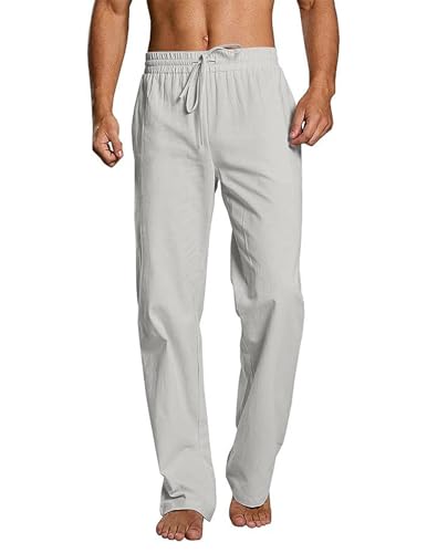 Pantalon coton lin homme été casual yoga pants de plage léger