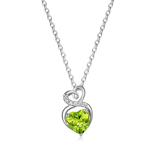 FANCIME Peridot Birthstone Necklace for Women Sterling Silver Genuine Peridot Necklace August Birthstone Dainty Gemstone Fine Jewelry for Women 16”+2” Extender
