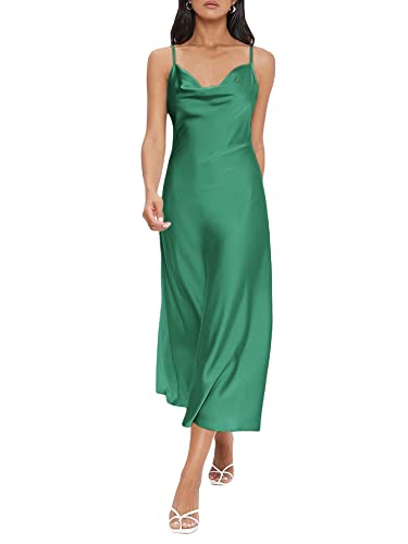 Image of Floerns Women's Spaghetti Strap Cowl Neck Long Slip Satin Silk Midi Dress