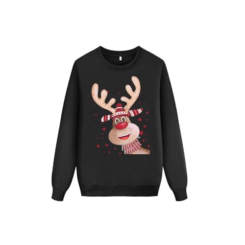T-shirt Noël manches longues col rond vêtement famille imprimé tête de cerf