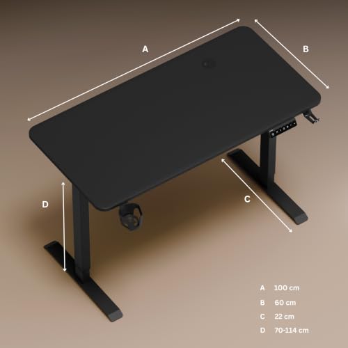 Image of Neurac Velocity Electric Height Adjustable Desk with one Piece Top | 80 Kg Weight Capacity | 5 Year Warranty | Sit-Stand Table | 3 Memory Preset (Matt Black, 60, Centimeters, 100, Centimeters)