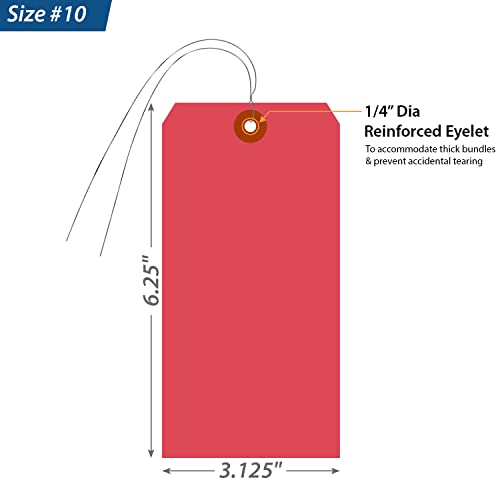 Smartsign Red Blank Tags With Pre-Attached Wires - Pack Of 100, Size-10, 13Pt Thick Cardstock Tag, 3.625" X 7.25" Paper Hang Tags With Reinforced Fiber Patch #TOP2