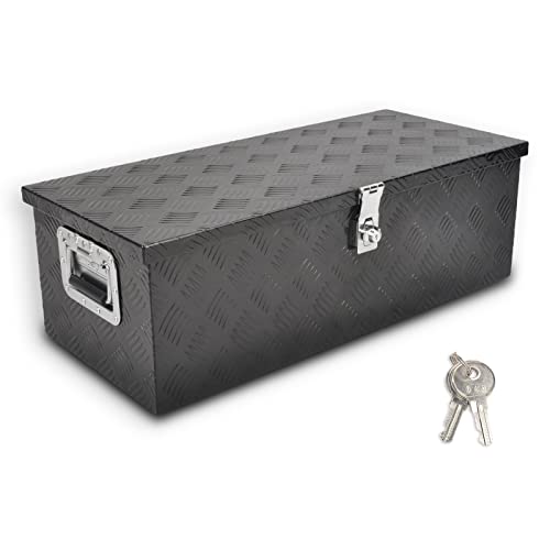 8Sc82 30 Inch Black Aluminum Tool Box 5 Bar Tread Chest Box Flatbox For Truck Car Outdoor Trailer Pickup Underbody Rv Atv Storage Bed Toolbox Organizer W/Lock Side Handle And Keys (30''X13''X10'') #TOP3