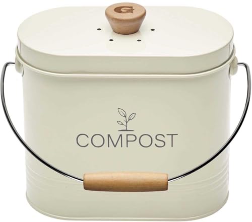 Composteur de cuisine ovale en métal avec filtre 3 litres