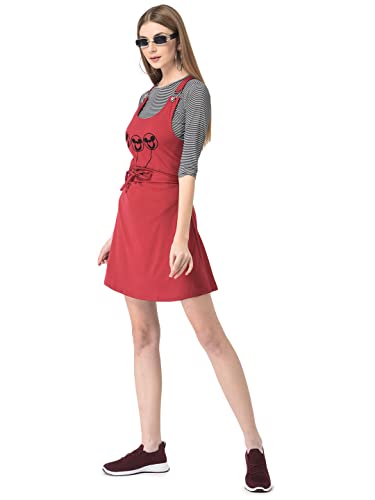 Image of FNOCKS Women's Cotton Blend Skirt Dungaree and Striped Top for Women