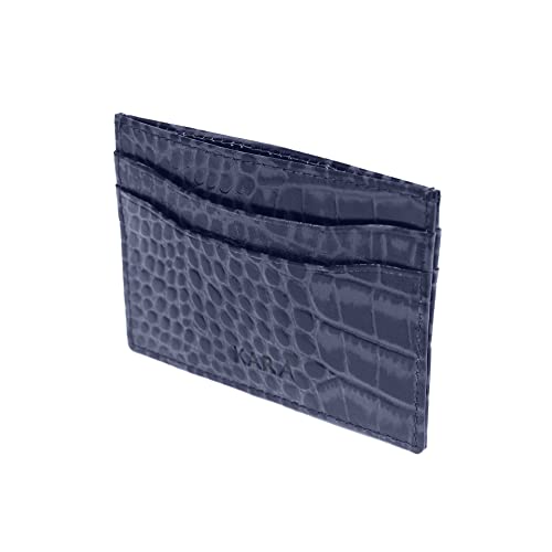 Image of KARA Blue Genuine Leather Card Holder - Unisex Slim ATM Credit Card Cover with 5 Visiting Cards Slots