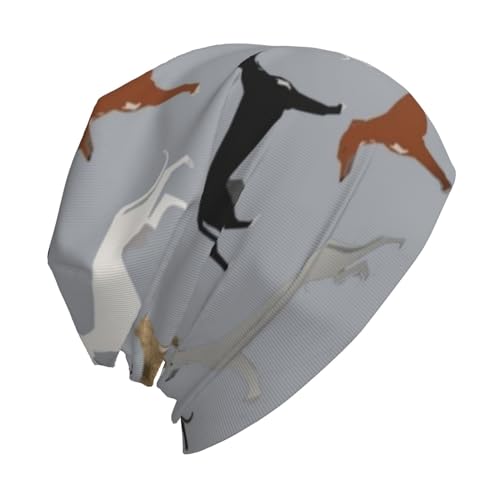 hansgo Beanie-Mütze mit Windhund-Muster, Unisex, Erwachsene, Sport, Outdoor, lässig, warm, bedruckt, Totenkopf-Mütze, Grau, Einfarbig, 6 5/8 / 7 3/8
