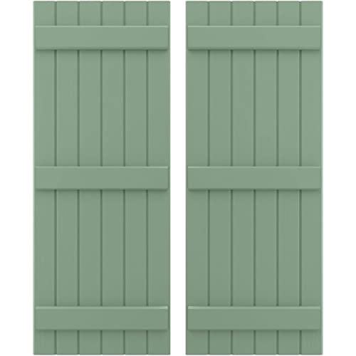 21"W x 41"H Americraft Six Board (3 Batten) Exterior Real Wood Joined Board-n-Batten Shutters (Per Pair), Track Green
