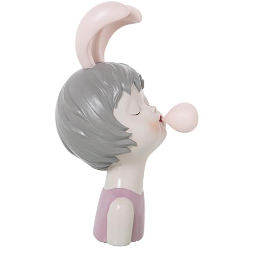 Buste tête de fille résine chewing-gum rose objet déco design - 3