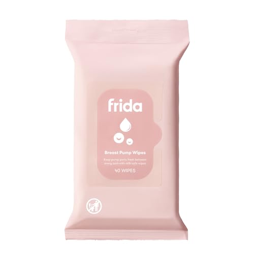 Frida Mom Breast Pump Wipes, Multi-Surface Cleaner, Removes Breastmilk Residue, Made with Food-Grade Ingredients, Baby and Milk Safe, Travel Essential for Breastfeeding Moms, 40 Count