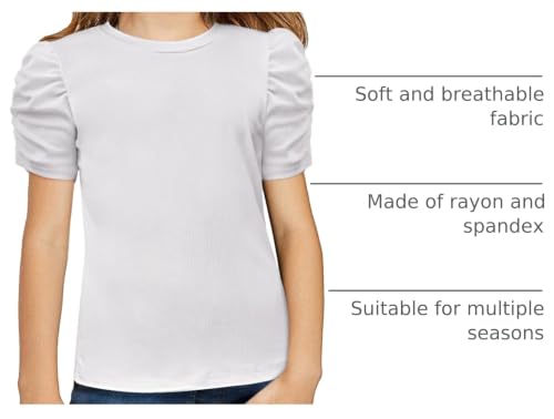 Image of Arshiner Girls Puff Short Sleeve Shirts Summer Ribbed Knit Crewneck T Shirt Tops Tee Blouse