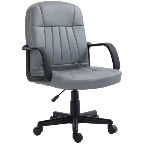 HOMCOM Swivel Executive Office Chair, PU Leather Computer Desk Chair with Adjustable Height, Wheels, Grey