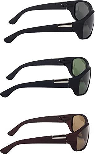 Image of Sunwear Unisex Modern Wrap Around Black,Brown,Green Glass Lens Combo Pack Sunglasses