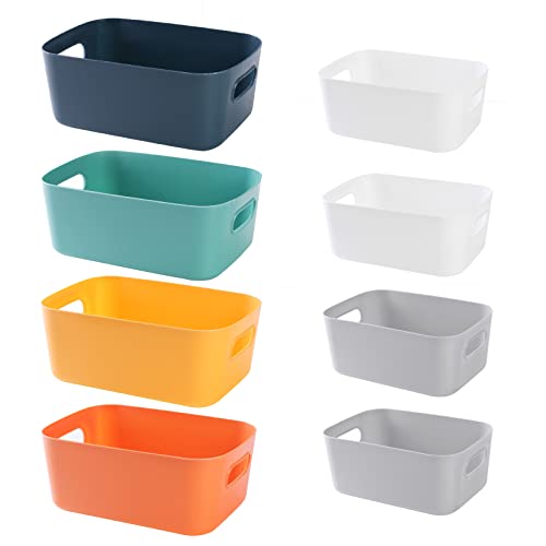 HapiLeap Boîtes de Rangement en Plastique, Plusieurs Couleurs, Paniers de Rangement pour Cuisine, Placard, Bureau, Salle de Bain, Jouets, Maison (8 Pack)