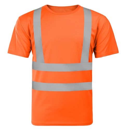 AUYAO T-Shirt de Protection Haute Visibilité, Vêtements de Sécurité Réfléchissant à Manches Courtes, Tee Fluo Avertissement Workwear pour Homme