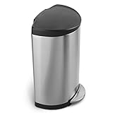 simplehuman Semi-Round Step Trash Can, Stainless Steel, Plastic Lid, 40 L / 10.5 Gal