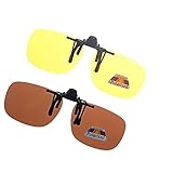 Shileded Retro Polarized Clip On Sunglasses Clip Up Sunglasses Plastic Clip-On glasses Lenses Over Prescription Eyglasses for Men/Women,2 Piece Anti Glare Driving glasses(Yellow+Brown)