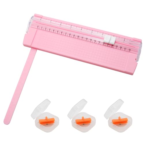 Funstreet Pink A5 Paper Cutter Straight Small Portable Paper Trimmer with Side Ruler for Scrapbooking Craft Paper Cardstock Coupon Label Photo