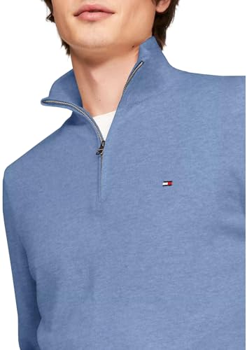 TOMMY HILFIGER Men's 1/4 Zip Mockneck Pullover Sweater, BlueHtr, L3