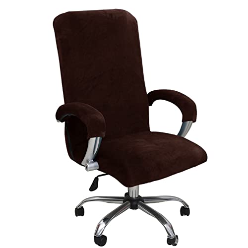 YOPOIY Velours Housse de Chaise de Bureau, Extensible Housse pour Chaise de Bureau épaisse Antidérapante Housse de Fauteuil de Bureau avec Housses de fauteuil-Marron-1-Grand Cover