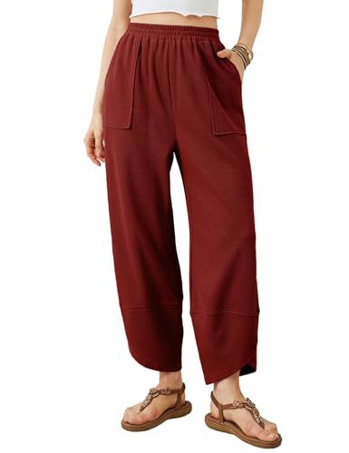 Image of Xiaoxuemeng Womens Baggy Wide Leg Pants Casual Elastic Waisted Palazzo Harem Pants with Pockets