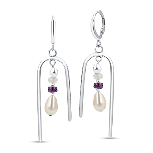 Real alexandrite pearl moonstone drop earrings solid sterling silver all June birthstones statement dangle uniquelan jewelry (June-Birthstones, white-gold-and-sterling-silver)