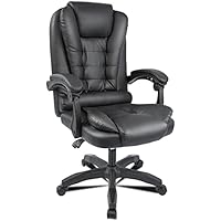 T-LoVendo TLV-AM-PC21-BLACK Sillón de Oficina Altura Ajustable Cuero Sintético Acolchada Reclinable Silla Director, Negro, Universal