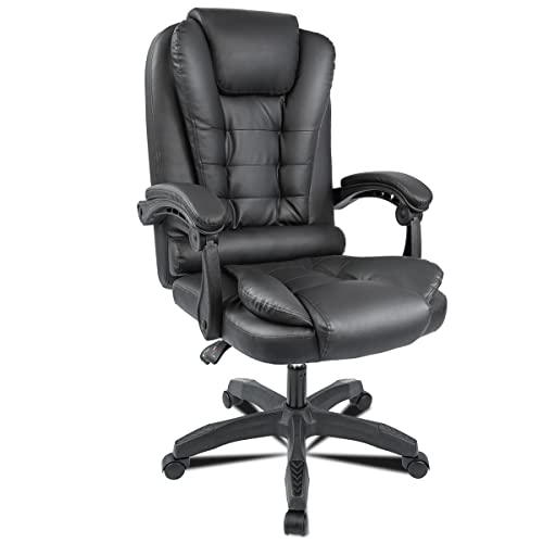 Sillón o Silla de Oficina Director cómodo con Ruedas ergonómico reclinable Piel sintética Acolchado y Giratorio. para Escritorio Oficina Grande Elegante. Ejecutiva. Estudio o Videojuego.