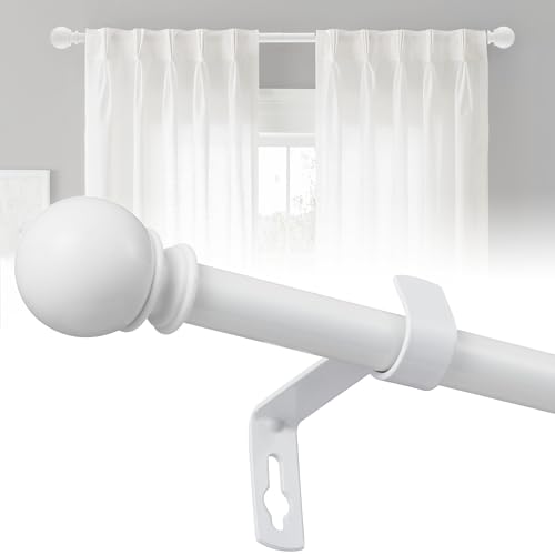 16mm Curtain Pole, Curtain Poles with Brackets and Round Finials,67-187cm,for Bedroom, Living Room,White