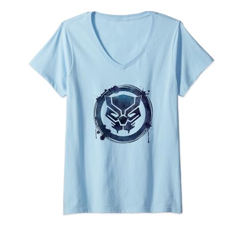 T-shirt Black Panther distressed noir avec logo effet drip et col V vintage