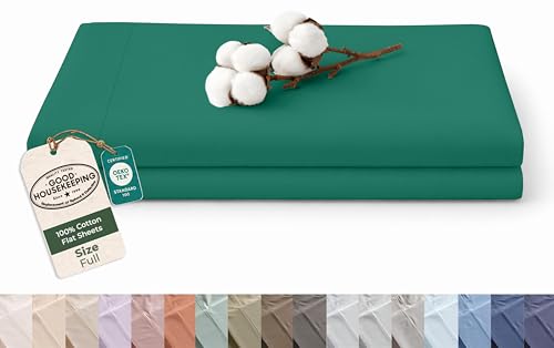 Image of Royale Linens 100% Organic Cotton Full Size Flat Sheet Only - Percale Top Sheets - Full Flat Sheet Sold Separately - Soft 100% Cotton Hunter Green Bed Sheets Only (81 inch x 96 inch, Hunter Green)