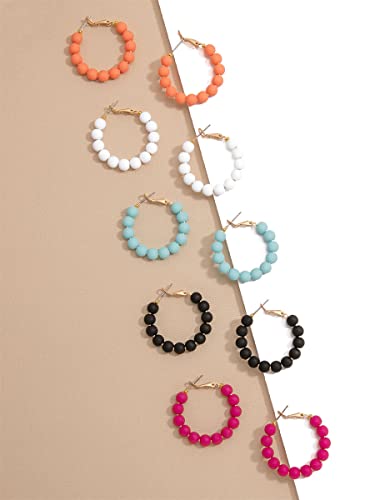 Zenzii Beaded Hoop Fashion Earrings Bohemian Circle Round Bead Earrings Chic Dangle Earrings For Women Girls (White) #TOP1