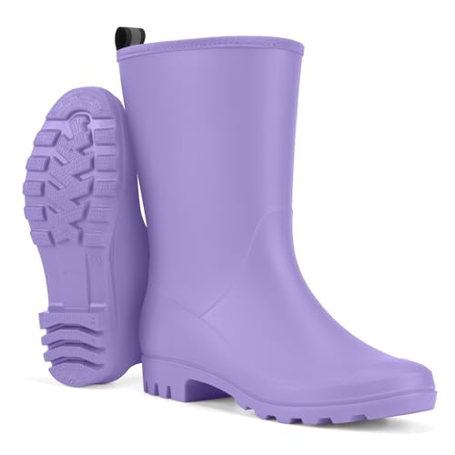 Image of HISEA Women Rubber Boots Wide Calf Rain Boots Matte Surface Waterproof PVC Rubber Rain Boot Mid Height Rain Shoes for Outdoor Gardening Work Walking