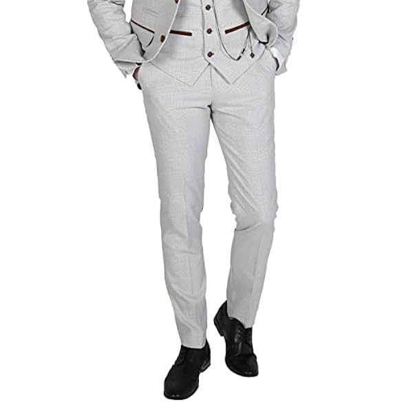 Rutig rutig sten beige kostym skräddarsydd passform klassisk retro formell affärer bröllop 3-delat set