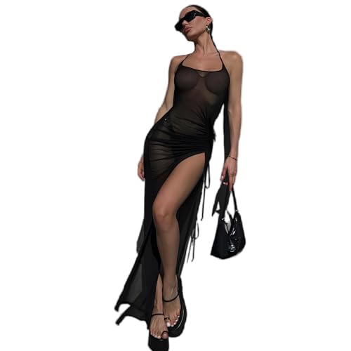 Robe transparente noire JasmyGirls avec fente pour soirée club taille XS-S