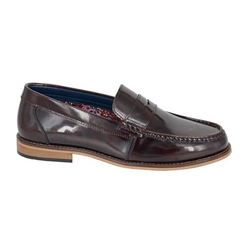 Image of Roamers Mens Leather Hi Shine Saddle Loafers (9 UK) (Burgundy)