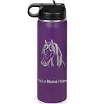 LaserGram Personalized 20oz Water Bottle, Horse Head 1 (Dark Purple)