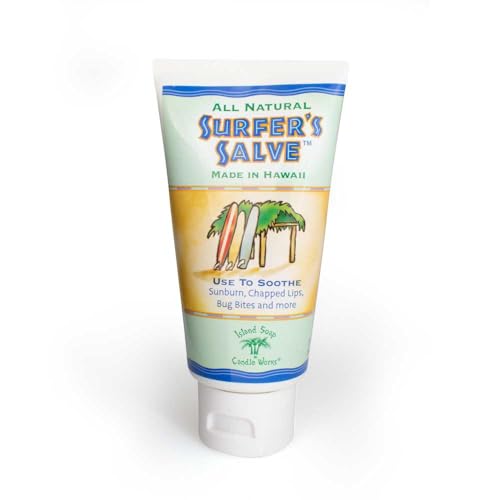 Island Soap & Candle Works Surfer's Salve - All Natural Skin Soothing Balm - Moisturizing Anti-Chafing Ointment for Insect Bites, Sunburn, Windburn, Chapped Lips, Rashes & New Tattoos - 3 Ounce Tube