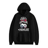 KoCoz Mom Life Messy Hair Bun American flag wear glasses Leopard Print Sweatshirt Women Mothers Day